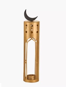 Elegant <b>Gold</b> Metal Ramadan <b>Lantern</b> with Crescent Accent Minimal Cutwork Soft Candle Glow Perfect for Festive Home Decor Gift - Product Image 5