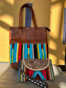 Manta de sillín de cuero genuino occidental, bolsos de mano para mujer, elegante manta de sillín de cuero con herramientas manuales, conjuntos combinados de cartera - Product Image 2