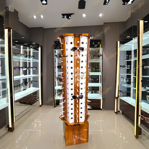 Customized Optical brown and White Wooden Rotating <b>Sunglasses</b> and Hanging Accessories Display Stand - Product Image 1