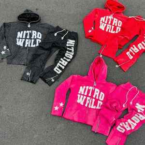 Ensemble de survêtement pour homme avec capuche zippée et patch brodé personnalisé, effet délavé soleil et délavé à l'acide, style usé, automne, 100% coton, séchage rapide - Product Image 1