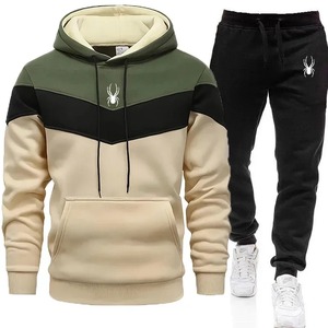 2025 hombres Casual Tricolor diario sudadera traje de alta calidad 100% algodón Jogging deportes chándal para invierno - Product Image 5