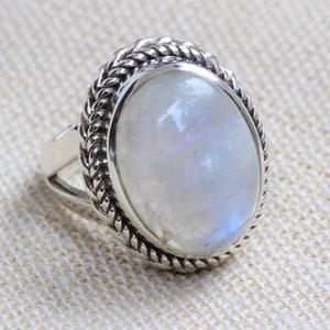 Arc-en-ciel pierre de lune 925 bague en argent Sterling fait à la main bijoux de déclaration bague minimaliste bijoux bohème prix de gros - Product Image 5