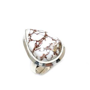 Anillos solidos de Plata de Ley 925 vintage naturales de jaspe de caballo salvaje en forma de pera con ajuste de bisel de piedras preciosas solitarias para mujeres y niñas - Product Image 1