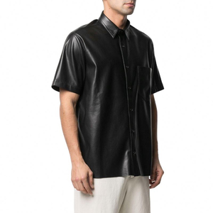 Chemise en cuir 100% pour homme, manches régulières, haute qualité, sur mesure, OEM ODM, ELITE CRAFT INDUSTRY, noire, respirante, antibactérienne - Product Image 2