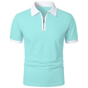 Polo d'été de couleur unie pour hommes T-shirts à manches courtes et fermeture éclair pour hommes Lapel Breathable Sweat Wear Large Size Lightweight Tops - Product Image 5