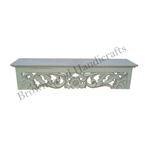 Hot Selling Rustic Vintage Look Mango Wood Hand Carved Wall Hanging Wall Shelf for Living Room <b>Wooden</b> Carved Wall Shelves - Product Image 5