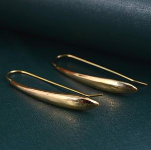 ต่างหูห้อยยาวทำจากทองเหลืองชุบทอง | ต่างหูมินิมอลแบบเรียบๆสำหรับผู้หญิง | เครื่องประดับโดมทันสมัยทำมือ - Product Image 4