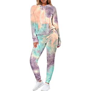 ชุดเสื้อผ้า2ชิ้นมัดย้อม2ชิ้นสำหรับผู้หญิงเสื้อผ้าลำลองแขนสั้นแบบมัดย้อมมาใหม่ฤดูร้อน - Product Image 1