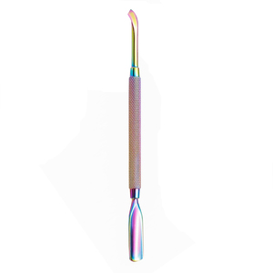 Empujadores de cutículas de uñas de color arcoíris, empujadores de cutículas de uñas de acero inoxidable alemán de doble cara de 12 cm con bordes afilados - Product Image 6