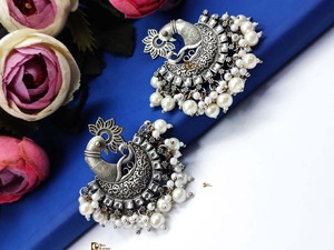 <b>Silver</b> Replica <b>Earring</b> Light Weight <b>Earring</b> Peacock Design <b>Earring</b> Girls Wear Casual Party Wear and Gifted - Product Image 3