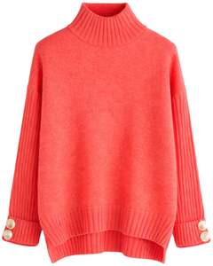 Ensemble pull en tricot rouge corail et pantalon large pour femmes, pull à col montant, vêtements de détente confortables pour l'hiver, fabricant personnalisé OEM - Product Image 1