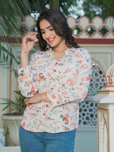 เสื้อเชิ้ตผู้หญิงพิมพ์ลายดอกไม้หลากสี ผ้าเรยอน สวมใส่สบาย มีปกเสื้อและแขนเสื้อแบบปกติ เหมาะสำหรับใส่ทำงานแบบลำลอง - Product Image 4