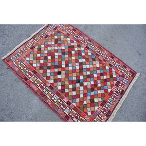 Alfombra turca Vintage Beige tradicional 3,3X4,4 pies Alfombra de lana con patrón de retazos con respaldo de látex para decoraciones de sala de estar - Product Image 4