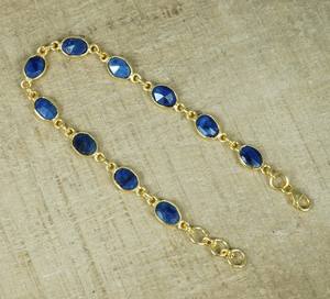 Blue Sapphire <b>Bracelet</b> 925 Sterling <b>Silver</b> 14k Gold Plated Overlay <b>Adjustable</b> Gemstone Jewelry - Product Image 2