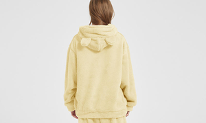 Custom Cute Bear Ears <b>Hoodie</b> with Long <b>Sherpa</b> Fleece Knitting <b>Women's</b> Heavy Teddy Pullover Loungewear Set with Horns - Product Image 5