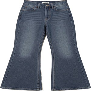 Jean évasé taille haute pour femme, coupe droite, en denim extensible, style vintage décontracté, streetwear, automne, couleur foncée, pour la vente en gros OEM ODM - Product Image 1