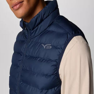 Veste d'hiver sans manches enduite avec fermeture à glissière à col montant coupe-vent et respirant anti-rétrécissement motif solide - Product Image 4
