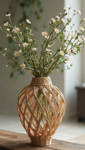 Florero decorativo de ratán con estilo artístico para dormitorios, mesas auxiliares, esquinas de café e interiores contemporáneos - Product Image 5