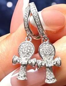 925 Sterling Silver Moissanite Ankh Heggie Hoops <b>Diamond</b> <b>Earring</b> Wedding Gift <b>Diamond</b> <b>earring</b> - Product Image 3