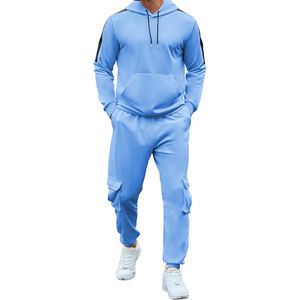 ชุดวอร์มคาร์โก้สำหรับผู้ใหญ่สีฟ้าแขนยาวผ้าฟลีซกีฬาแบบบางพอดีตัวชุดวิ่งวิ่งชุดวอร์มคาร์โก้พร้อมกระเป๋า - Product Image 6