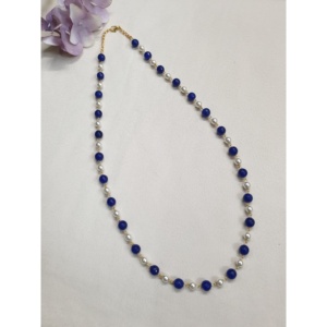 สร้อยคอลูกปัดทำด้วยมือพร้อมลูกปัดสีน้ำเงินและไข่มุกเครื่องประดับหรูหราน้ำหนักเบาสำหรับผู้หญิงและเด็กผู้หญิงสวมใส่ได้ทุกวันและตามเทศกาล - Product Image 1