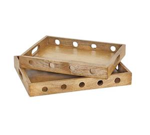 Bandejas de desayuno de madera rectangulares de dos juegos de tendencia superior hechas a mano PARA CENA, desayuno, cocina, bandeja decorativa para servir alimentos - Product Image 1