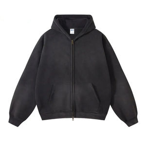 New Style Winter Oversize Drop Shoulder <b>Thick</b> Zipper Hoodies Custom Cotton Baggy Plain Blank Boxy Zip up Cropped <b>Hoodie</b> for <b>Men</b> - Product Image 1
