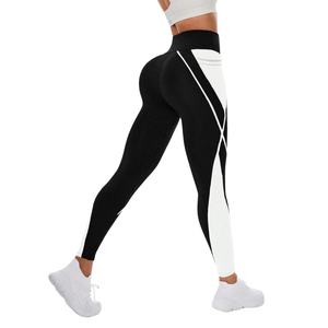 Womens High Waist Knitted Color Block Logo Yoga <b>Leggings</b> Side Pockets Stretch Fitness Running Ankle Length Workout Training - Product Image 2