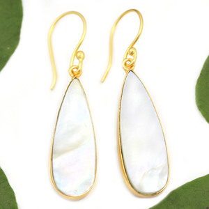 Boucles d'oreilles de luxe en nacre plaqué or 24 carats en forme de poire géométrique pour femmes filles bijoux en gros en laiton - Product Image 3