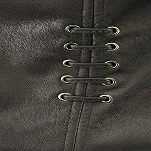 Nouveauté Gilet sans manches en cuir véritable noir pour femme avec strass, fermeture éclair vintage, bouton, imperméable, coupe-vent, vêtement d'extérieur - Product Image 3