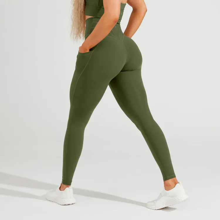 Leggings de Yoga taille haute pour femmes, en maille, serré, pour sport, Gym, Scrunch, fesses sans couture, avec poche, usine
