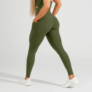 Quần Legging Nữ Tập Yoga Không Đường May Mông Tập Gym Thể Thao Bó Sát Cạp Cao Có Túi Nhà Máy