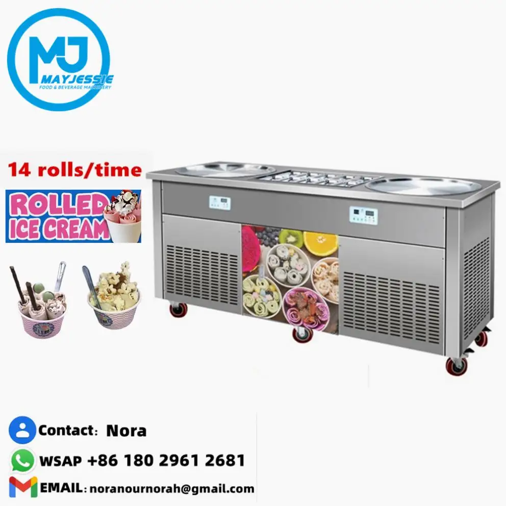 Hielo frito tailandés solo 2 sartén salteado crema rollos sartén máquina plana/máquina de rollo de helado