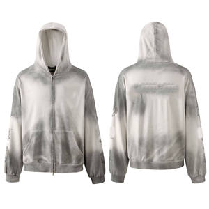 Sudaderas con capucha personalizadas para hombre rasgadas de gran tamaño de peso pesado, fabricante desgastado por el sol, Sudadera con capucha Vintage para hombre con lavado ácido para hombre - Product Image 1