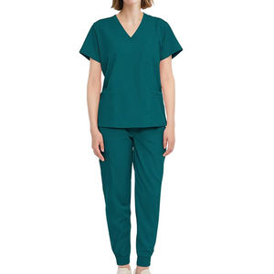 Ensemble de blouses pour femmes, haut à col en V avec poche et pantalon de travail à cordon de serrage, ensemble de blouses d'infirmière extensible, uniforme - Product Image 2