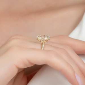 8x10mm Oval Cut Diamond Engagement <b>Ring</b> | <b>Solitaire</b> Pave Band 18K Gold Plated Sterling <b>Silver</b> | Minimalist Bridal Wedding - Product Image 2