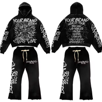 Ensemble de survêtement évasé personnalisé pour homme, grande taille, hiver, streetwear, avec sweat à capuche 3D et pantalon de jogging à ourlet brut et motif graphique