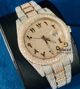 Reloj de Lujo para Hombre con Esfera Árabe, Dos Tonos, Estilo Hip Hop, Diamantes VVS de Corte Brillante Redondo, Adornado con Moissanita - Product Image 3