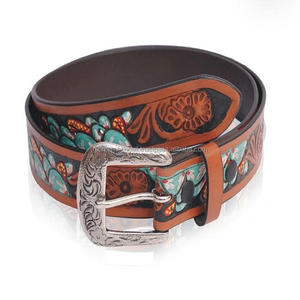 Luxury Cowboy Western <b>Leather</b> Tooling <b>Belt</b> Floral Embossed Full Grain Genuine Cowhide Tan <b>Leather</b> <b>Belt</b> <b>for</b> <b>Men</b> Women - Product Image 1