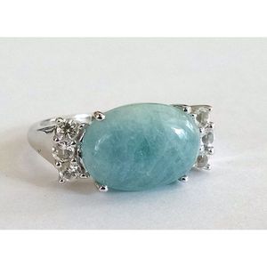 Anillo Ajustable de Plata de Ley 925 con Gemas Shah, Aguamarina Romántica y Topacio Blanco para Mujer, Ideal para Compromiso - Product Image 1