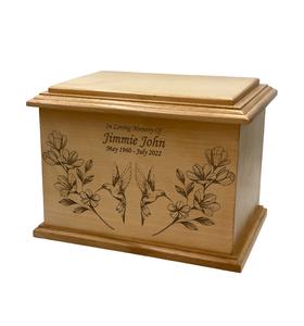 Urna de cremación de colibrí Floral Colibrí Funeral de madera Floral Pájaro Urna de madera con personalización - Product Image 1