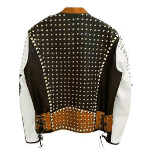 แจ็คเก็ตหนังแกะสไตล์ร็อคพังก์สำหรับผู้ชาย หนังแท้คุณภาพสูง เคลือบผิว ดีไซน์เท่ห์ สไตล์มอเตอร์ไซค์ วินเทจ ทรงหลวม ทันสมัย ลำลอง - Product Image 6