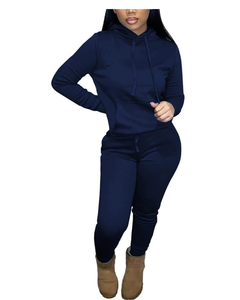 Ensemble de survêtement femmes décontracté deux pièces tenues à manches longues à capuche survêtement bouton élasthanne toile survêtement ensemble survêtement ensemble - Product Image 1