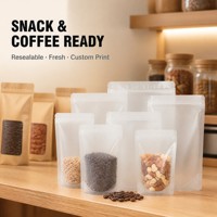 Pochette personnalisée transparente à fond plat, qualité alimentaire, thermoscellable, en plastique, pour snacks et café, avec gravure OEM