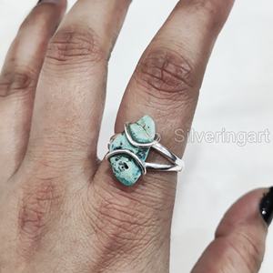 Raw Stone Jewelry Women's <b>Ring</b> Natural <b>Turquoise</b> Rough Gemstone December Birthstone Wire Band Jewelry 925 Sterling Silver <b>Ring</b> - Product Image 4