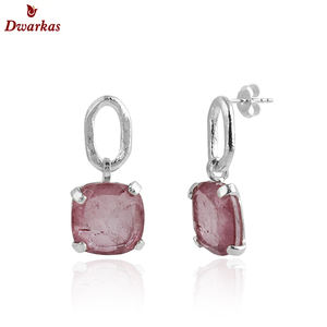 Solide 925 boucles d'oreilles en argent sterling doublet tourmaline rose quartz pierre précieuse texture boucles d'oreilles pour les fêtes cadeau de mariage bijoux - Product Image 1