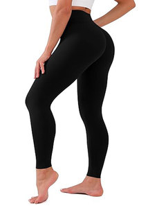 Pantalon de yoga doux au beurre pleine longueur taille haute pour femme Leggings à motif solide pour l'entraînement ou un usage quotidien avec logo avant - Product Image 1