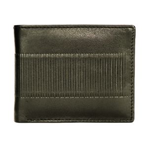 Portefeuille court en cuir véritable élégant pour hommes ouvert Logo en relief personnalisé Porte-cartes bloquant la RFID Design rayé - Product Image 1