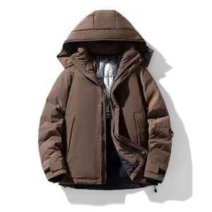 Chaqueta de invierno con capucha de nailon informal para hombre, al aire libre para senderismo, patrón sólido, tela de lona, cuello levantado, logotipo frontal, cierre de cremallera - Product Image 1