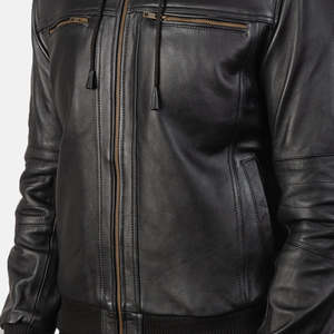 Men's Bouncer Biz Reversible Bomber <b>Jacket</b> Black Leather Cow Hide XS-Street College Zippered Closure Chenille Embroidery PU - Product Image 6